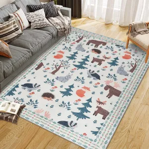 Soft Geometric Bedroom Rugs Memory Foam Carpet Floral Cozy Area Rugs for Living Room 0.3 Inch Thickness Non-Slip TPR Backing