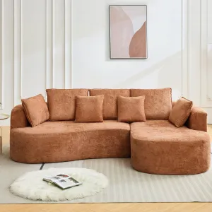 106" Curved Sectional Sofa with Throw Pillows, 4 Seater Luxury Chenille Cloud Modular Couch with Deep Seat, Boneless Compression Sofa for Modern Living Room, Office and Apartment, Orange