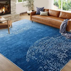Washable Area Rug 5x7 Rug Solid Ombre for Living Room Bedroom Modern Stain-Resistant Non Slip Soft Office Carpet for Dining Room Entryway Home Desk Decor Nursery Boys Room,Blue