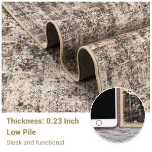 8x10 Rugs for Living Room, Soft Vintage Large Area Rugs for Bedroom Boho Farmhouse Low Pile Non-Slip Washable Indoor Carpet Rugs for Living Room Dining Room Home (Brown, 8'x10')