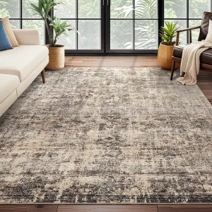 Oriental Brown 10x13 Area Rugs for Living Room Washable, Soft Vintage Large Bedroom Rugs Boho Farmhouse Low Pile Non-Slip Indoor Carpet Rugs for Dining Room