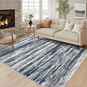 Living Room Rug 10x13 Washable Abstract Throw Rug Non-Slip Blue Grey