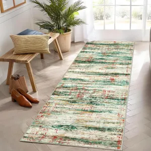 2x6 Runner Rug Non Slip Washable Kitchen Rug Modern Abstract Green Multi
