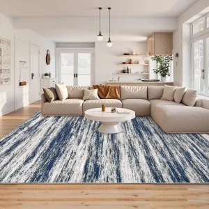 Washable Area Rug 5x7 Low Pile Ultra Soft Modern Abstract Rug Blue for Living Room Bedroom Dining Room