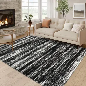 8x10 Area Rugs Non Slip Washable Rug Large Folding Accent Carpet Modern Abstract Floor Mat Black/Grey for Living Room Bedroom Dining Room Office Dorm