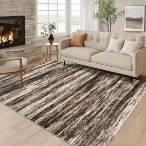 8x10 Washable Rugs For Living Room, Modern Abstract Design, Non-Slip, Brown