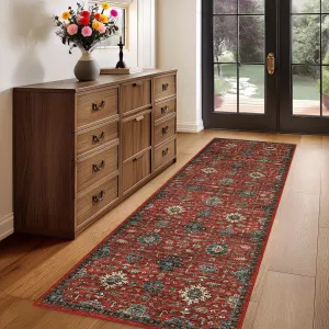 Runner Rug for Hallways 2'x 6',Soft Vintage Long Kitchen Rug Boho Non-Slip Washable Runner Rugs for Hallways Entryway Laundry Bedroom, Red