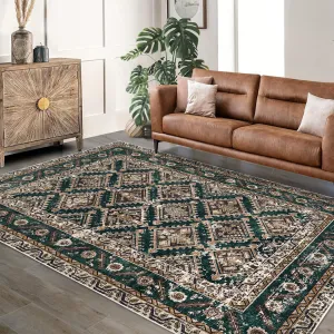 8'x10' Washable Area Rugs Vintage Boho for Living Room Office Dining Room Kids Room Farmhouse Green