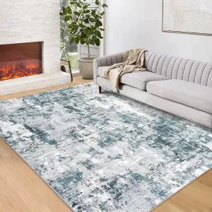 Washable Area Rug Vintage Foldable Thin Rug Soft Low-Pile Non-Slip Stain Resistant Floor Carpet Indoor for Living Room Bedroom Dining Room Hallways Entryway Under Table Rug Blue 9*12