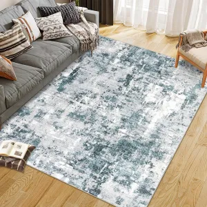 Washable Area Rug Vintage Foldable Thin Rug Soft Low-Pile Non-Slip Stain Resistant Floor Carpet Indoor for Living Room Bedroom Dining Room Hallways Entryway Under Table Rug Blue 8*10