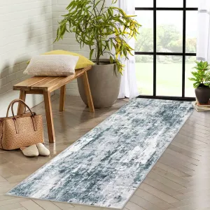 Washable Area Rug Vintage Foldable Thin Soft Low-Pile Non-Slip Stain Resistant Floor Carpet Indoor Living Room Bedroom Dining Room Hallways Entryway Under Table Rug Blue 2x6