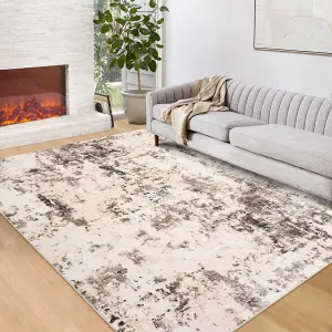 Washable Area Rug Vintage Foldable Thin Soft Low-Pile Non-Slip Stain Resistant Carpet Indoor Living Room Bedroom Dining Room Hallway Entryway Brown 10x13