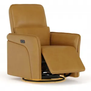 Power Recliner Single Sofa Chair, 360° Swivel & Rocker, Adjustable Lumbar, Deep Upholstered Seat, Charging Port, Faux Leather, Swivel Glider Nursery Chairs for Living Room, Bedroom, Brown