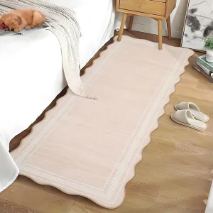 Washable 2x6 Runner Rug Scalloped Non-Slip Beige for Entryway Kitchen Bathroom High-Traffic Areas