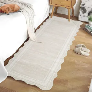 Modern Cream White 2x6 Washable Runner Rug Non Skid Stain-Resistant Scalloped Entryway Carpet for Kitchen Hallway Bathroom