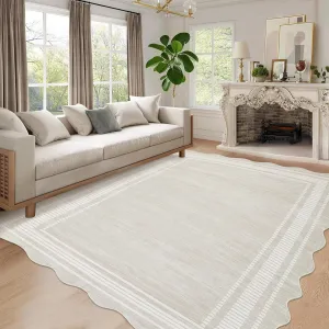 Modern Cream White 5x7 Washable Rug Low Pile Non-Slip Polyester Soft Durable Foldable for Living Room Bedroom Dining
