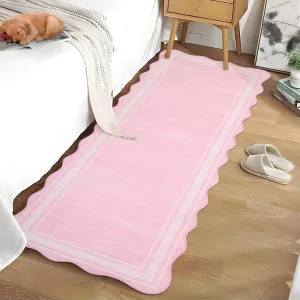 Washable 2x6 Runner Rug Scalloped Non-Slip Pink for Entryway Kitchen Bathroom High-Traffic Areas