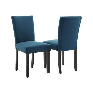 Upholstered Dining Chairs Set of 2, Fabric Parsons Accent Dining Chair with Nailhead Trim, Solid Wood Legs, Rubber Pad, Modern Kitchen Chairs for Dining Room/Kitchen, Navy Blue