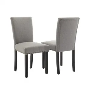 Upholstered Dining Chairs Set of 2, Fabric Parsons Accent Dining Chair with Nailhead Trim, Solid Wood Legs, Rubber Pad, Modern Kitchen Chairs for Dining Room/Kitchen, Grey