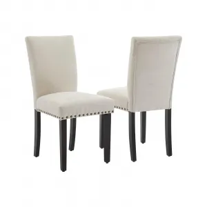 Upholstered Dining Chairs Set of 2, Fabric Parsons Dining Chair with Nailhead Trim, Modern Fabric Accent Chair Kitchen Chairs for Dining Room/Kitchen, Beige