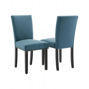 Upholstered Dining Chairs Set of 2, Fabric Parsons Dining Chair with Nailhead Trim, Modern Fabric Accent Chair Kitchen Chairs for Dining Room/Kitchen, Wood Dining Chair Sets Blue