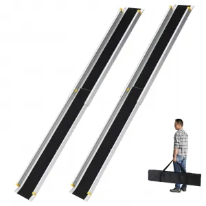 Telescoping Wheelchair Ramp 8 FT Aluminum Adjustable Non-Skid Portable with Storage Bag for Steps and Stairs