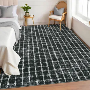6x9 Black Rugs Washable Non Slip Area Rug for Bedroom Living Room Modern Geometric Checkered Print Large Carpet