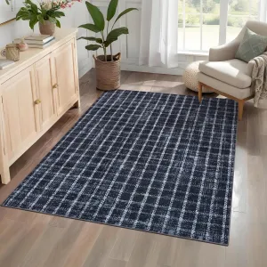 Area Rug 3x5 Washable Non Slip Low Pile Faux Wool Geometric Checkered Pattern Indoor Entryway Bedroom Kitchen Mat