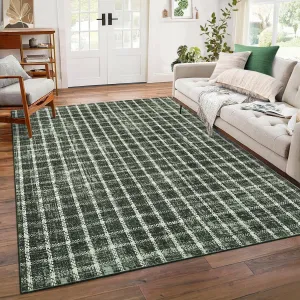 Scalloped Area Rug 6x9 Washable Green Indoor Soft Carpet Non Slip Low Pile for Bedroom Living Room Dining Room Nursery