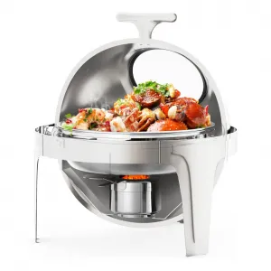 6.3 Quart Round Roll Top Chafing Dish Buffet Set Stainless Steel Food Warmer with Glass Window for Party Wedding Banquet Silver