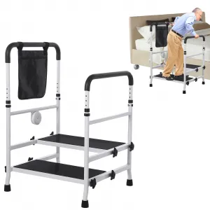 2-Step Stool for Elderly, Bed Rails with Adjustable Height Dual Handles for Bed Safety, Bed Step Stool Rail Up to 440 Lbs with Handicap for Fall Prevention for Bedside, Bathtub, RV