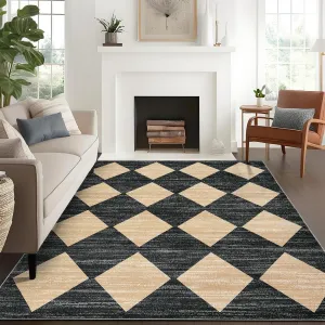 Plaid Black Beige 5x7 Checkered Area Rug Washable Rugs, Modern Neutral Rug With Non-Slip Rubber Backing, Soft Faux Wool Throw Carpet for Bedroom Living Room Kitchen Dining Room Nursery,Beige/Black