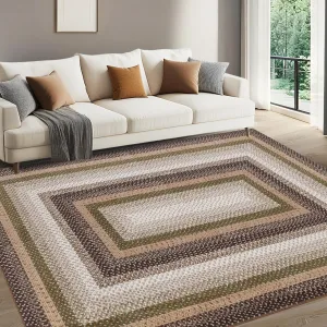 Printed Rugs Braided Pattern Washable 10x13 Area Rug Non Slip Soft Low Pile Stain Resistant Large Carpet for Living Room Bedroom Nursery
