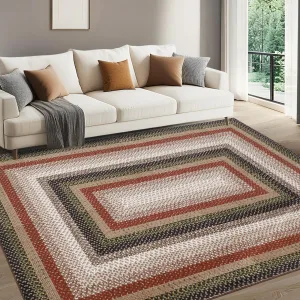 Printed Rugs Braided Pattern Washable 5x7 Area Rugs Living Room Bedroom Non Slip Soft Low Pile Stain Resistant Carpet Nursery Dining Room