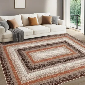 Printed Rug Braided Pattern Washable 5x7 Living Room Non Slip Soft Low Pile Stain Resistant Carpet Nursery Dining Room