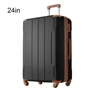 Hardshell Suitcase With Lightweight TSA Approved Locks And 3-Level Telescopic Handle, Expandable Travel Luggage, 24 Inches, Black Brown