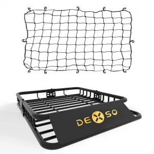46" x 36" x 5" Universal Roof Rack Basket with Cargo Net, Heavy Duty Luggage Holder for SUVs, Trucks, Vehicles, Black, 200 Lbs Capacity