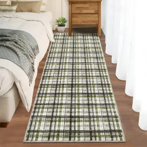 Modern Green & Taupe 2x6 Runner Rug Non-Slip Washable Kitchen Runner Pearl Velvet Soft Surface Stain Resistant