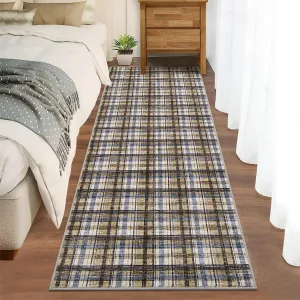 Blue & Camel 2x6 Washable Runner Rugs Modern Bordered Bathroom Rugs Non Slip Kitchen Runner Low Pile Entryway Rug Soft Runners Stain Resistant Carpet for Laundry Hallway Bedside