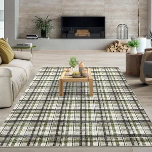 Green & Taupe 8x10 Washable Area Rug for Living Room Modern Non Slip Throw Rugs Farmhouse Large Rugs for Bedroom Low Pile Non Shedding Stain Resistant Carpet for Dining Room