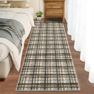 Green & Coffee 2x6 Washable Runners for Hallways Rug Modern Bathroom Rugs Non Slip Kitchen Rugs Farmhouse Low Pile Entryway Rug Soft Stain Resistant Carpet for Laundry Hallway Bedside