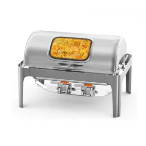 Roll Top Chafing Dish 9QT Stainless Steel Buffet Food Warmer for Parties, Hotels, Weddings, Silver
