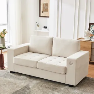 71" Chenille Fabric Sofa Modern Comfort Sofa with USB/Type-C Ports, Deep Seat Cushions, Removable Cover, Wide Armrests Ideal for Living Rooms, Small Spaces, and Apartments - Beige