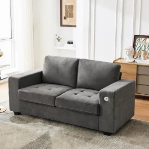 71" Chenille Fabric Sofa Modern Comfort Sofa with USB/Type-C Ports, Deep Seat Cushions, Removable Cover, Wide Armrests Ideal for Living Rooms, Small Spaces, and Apartments - Grey