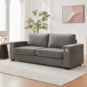90" Modern Couches for Living Room, Chenille Fabric Loveseat Sofa with USB & Type-c Charging Ports, Removable Cushion Cover, Side Pocket, Sturdy Wood Frame, for Apartment or Home, Grey