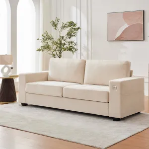 90" Modern Couches for Living Room, Chenille Fabric Loveseat Sofa with USB & Type-c Charging Ports, Removable Cushion Cover, Side Pocket, Sturdy Wood Frame, for Apartment or Home, Beige