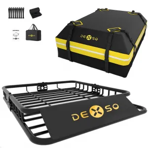 51" x 36" x 5" Universal Roof Rack Basket With Waterproof Luggage Bag For SUVs Trucks Vehicles, 51" x 36" x 5", Matte Black