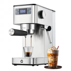 Compact 20 Bar Espresso Machine Stainless Steel, Steam Milk Frother, Removable Tank for Cappuccino/Latte,(Silver)
