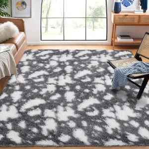 Fluffy Shag 8x10 Area Rug Ultra Soft Plush Bedroom Rug Large Fluffy Shaggy Rugs for Living Room Non-Slip Fuzzy Cow Print Furry Aesthetic Carpet for Kids Room Playroom Dorm Bedside Dark Grey
