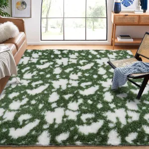Fluffy Shag 8x10 Area Rug Ultra Soft Plush Bedroom Rug Large Fluffy Shaggy Rugs for Living Room Non-Slip Fuzzy Modern Cow Print Aesthetic Carpet for Kids Room Playroom Dorm Bedside Green